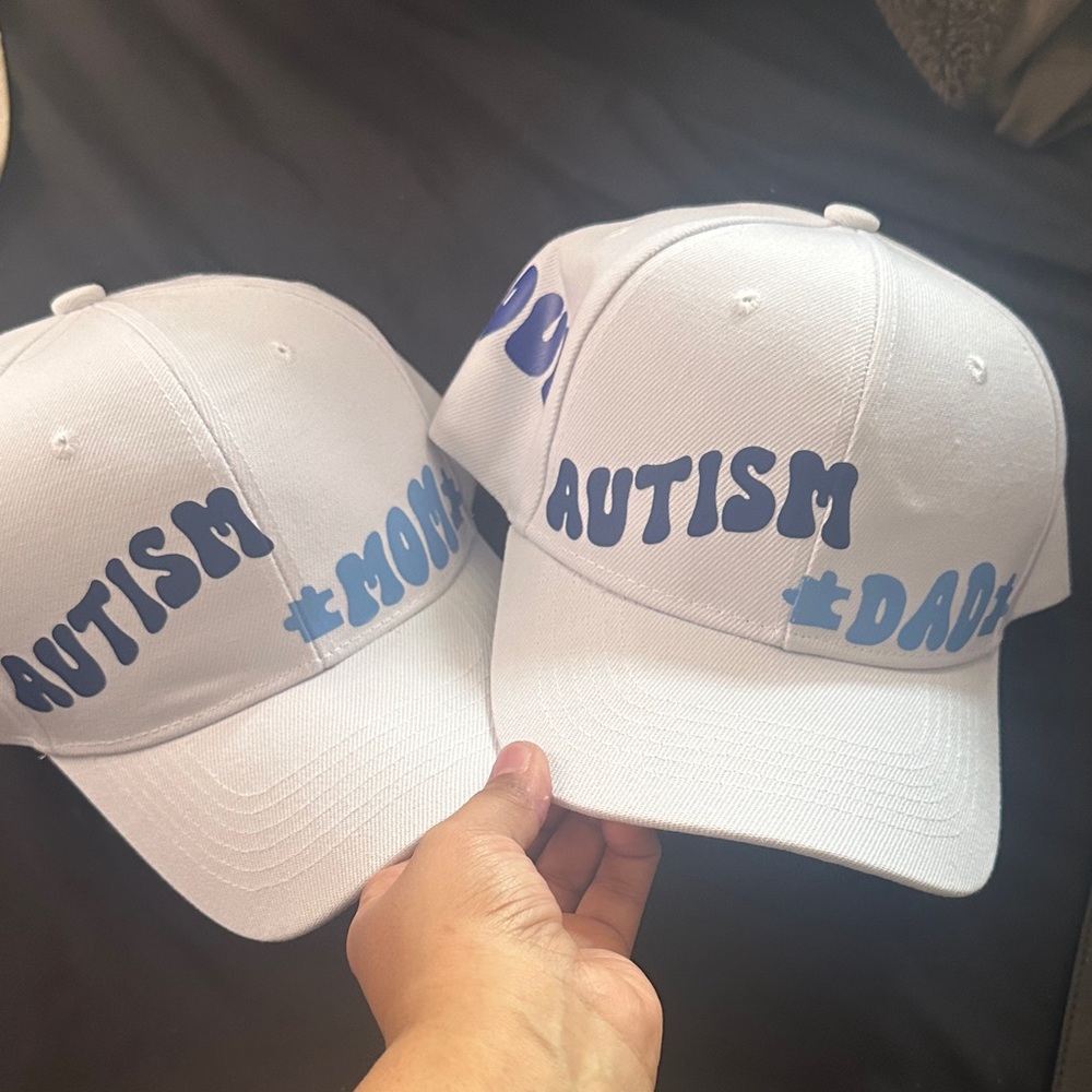 White Autism Awareness Caps Mom And DAd